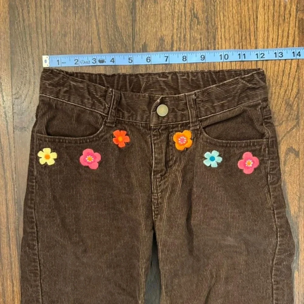 Gymboree Girls Brown Corduroy Pants With Flower Details Size 10 100% Cotton Boho
